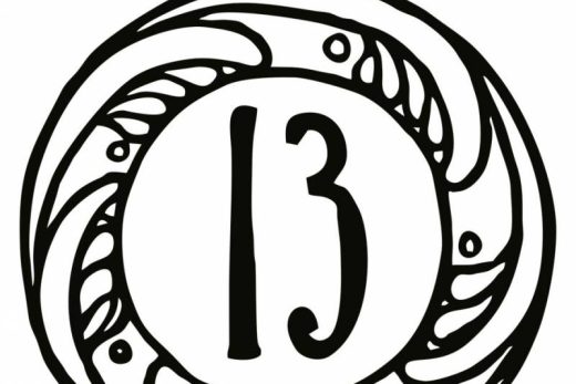 Logo noir et blanc, cercle décoratif, numéro 13 central. Esprit escape game Toulon.