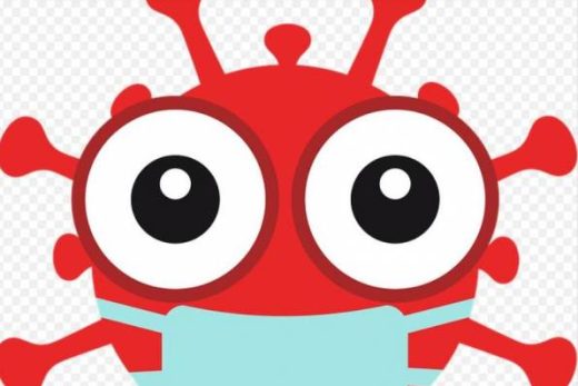 Mascotte virus rouge masqué, yeux ronds, fond transparent. Symbole fun et unique de l'escape game Toulon.